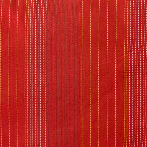 Pure Cotton Handloom Red With Multi Spaced Out Multi Colour Stripes Wo ...