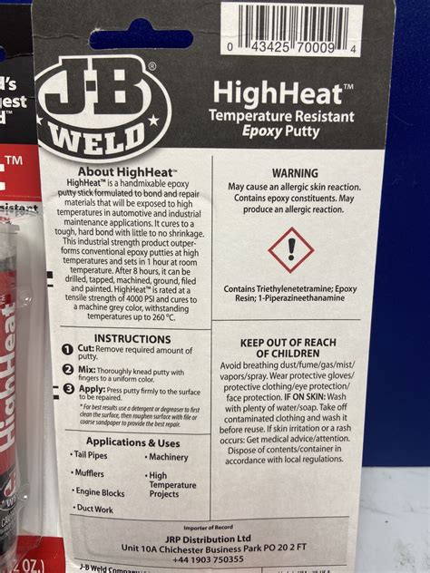 JB Weld High Heat Epoxy Putty Paste Exhaust, Engine, Extreme Heat ...