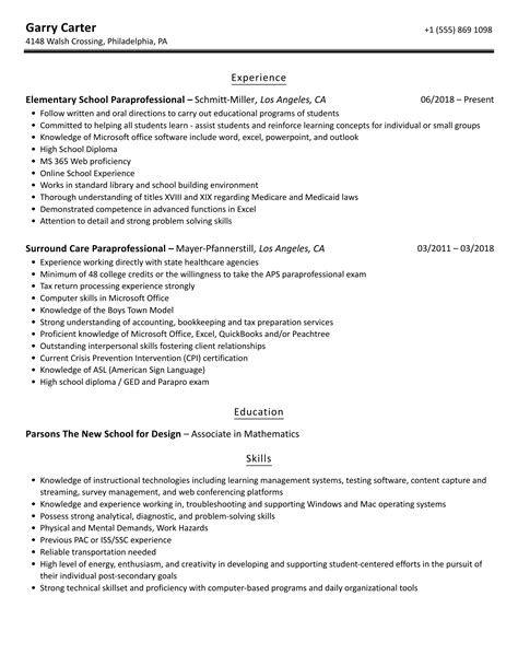 Paraprofessional Resume Samples | Velvet Jobs