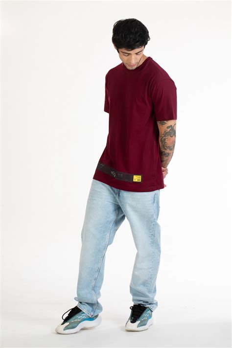 Shop BURGUNDY Bottom Print Round Neck T-Shirt Online