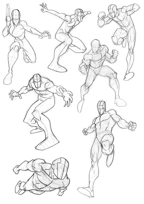 Dynamic Superhero Poses Sketch Coloring Page