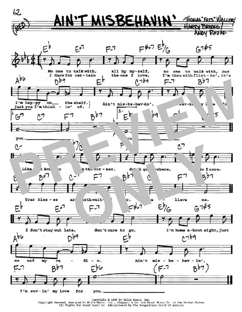 Ain't Misbehavin' by Fats Waller Sheet Music for Real Book – Melody ...