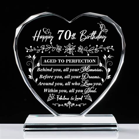 Amazon.com : 70th Birthday Gifts for Women Men, Laser Glass Heart 70th ...
