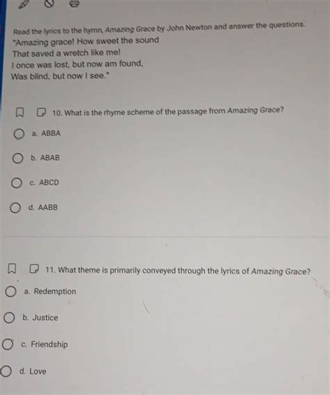Solved: Read the lyrics to the hymn, Amazing Grace by John Newton and ...