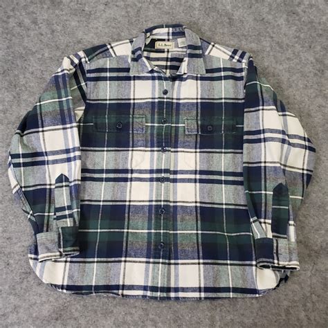 LL Bean Flannel Shirt Men's XLarge Blue/Green Plaid Button Up Double ...