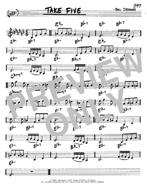 Take Five by Dave Brubeck Sheet Music for Real Book – Melody & Chords ...
