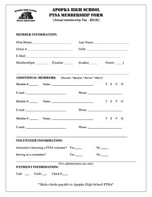 Fillable Online APOPKA HIGH SCHOOL PTSA MEMBERSHIP FORM Fax Email Print ...