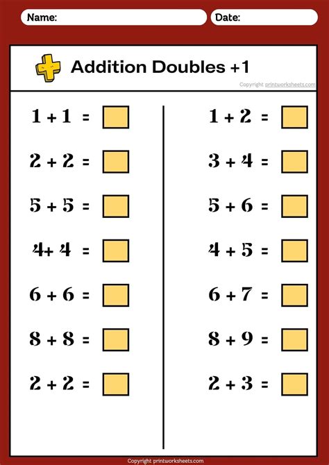 Doubles Plus 1 Worksheet