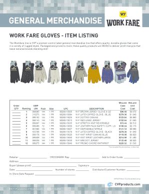 Fillable Online General Merchandise: Work Fare Gloves - McLane Fax ...