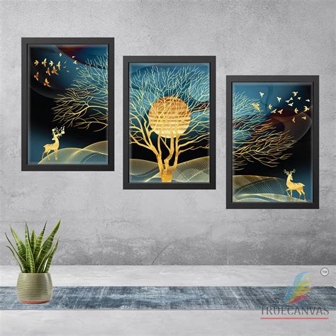TRUECANVAS Abstract Painting Set of 3 Wall Hanging HD Print Poster ...