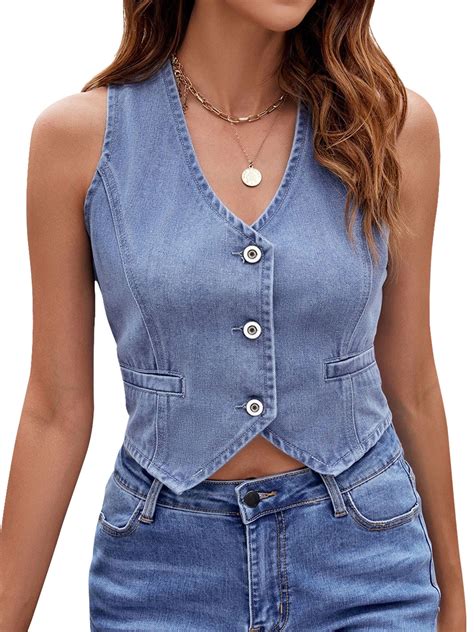 SLADYGLO Women Trendy V Neck Buttons Up Sleeveless Denim Vest - Walmart.com