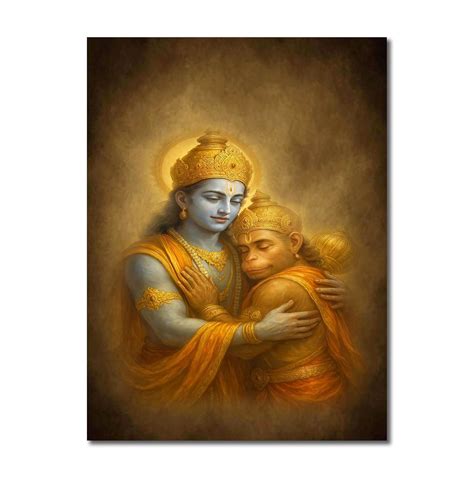 Sikhash Religious Art Canvas Painting, Shri Ram with Hanuman Ji, Modern ...