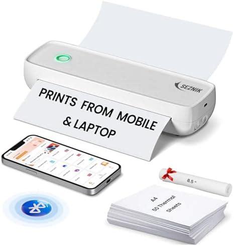 SEZNIK Mini Printer, Inkless, Thermal, Bluetooth, Portable Printer ...