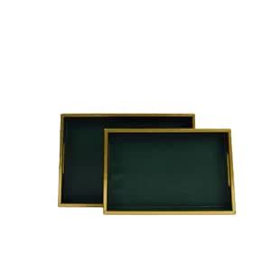 CasaGold Leather Rectangular Tray Set - 2 I Green & Gold Tray I ...