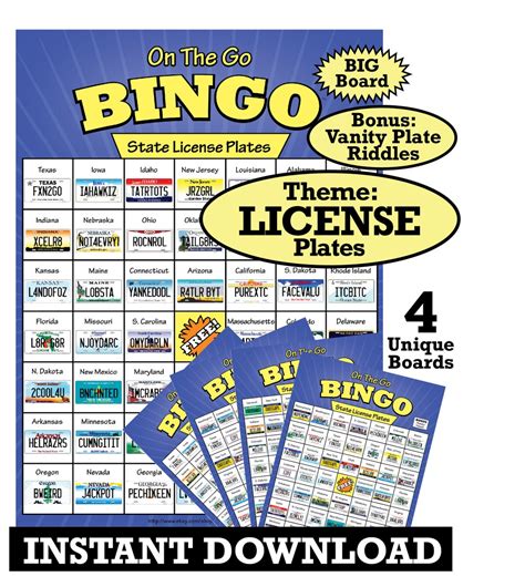 BIG BOARD License Plate Bingo - Travel Game With Vanity Plate Theme ...