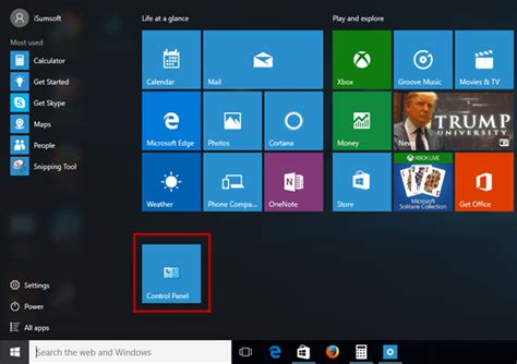 Add Control Panel to Desktop and Start Menu in Windows 10