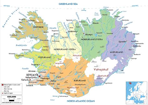 Map of Iceland regions: political and state map of Iceland