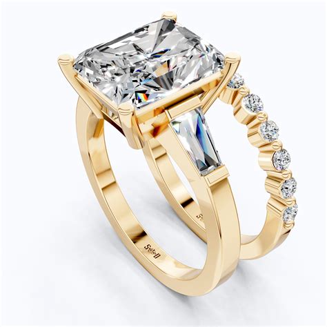 Elegant Radiant Cut Baguette Side Stone Engagement Ring Set in 14K Sol ...