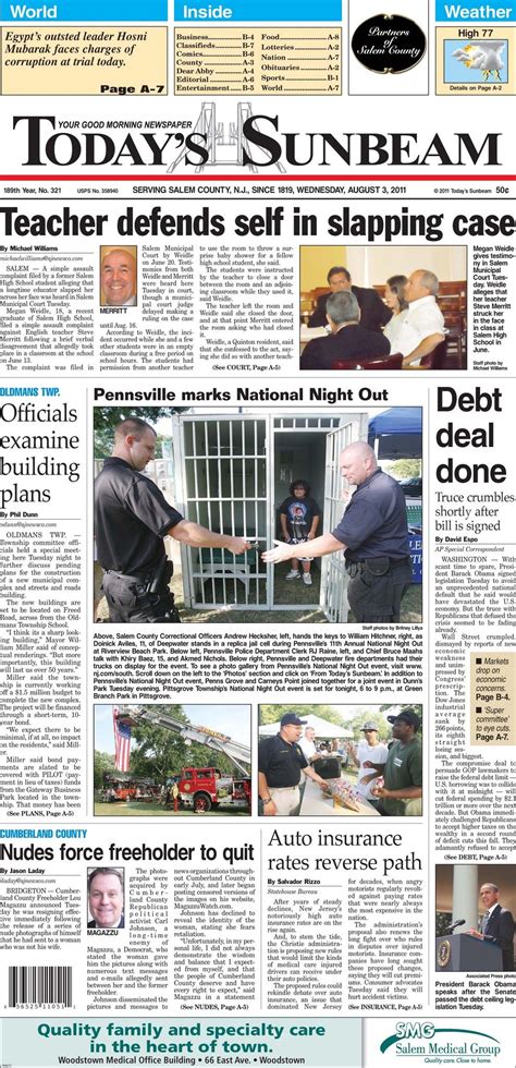Today's Sunbeam front page for Wednesday, August 3, 2011 - nj.com