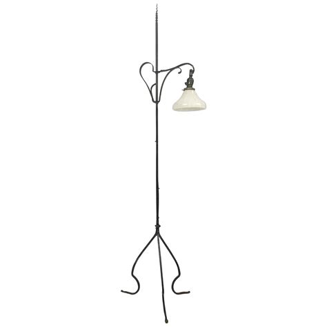 1910 American Craftsman Floor Lamp of Wrought Iron with Glass Shade ...