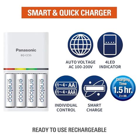 Panasonic Eneloop Battery Charger BQ-CC55N for AA & AAA rechargeable ...