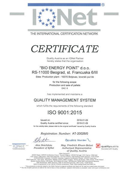 Bioenergy point - sertifikovani visokokalorični pelet od bukve