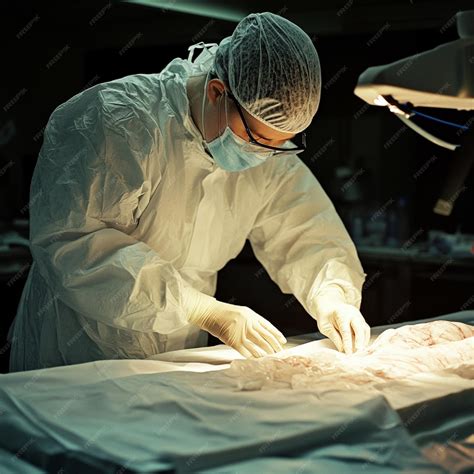 A closeup of a forensic pathologist examining a body in an autopsy room ...