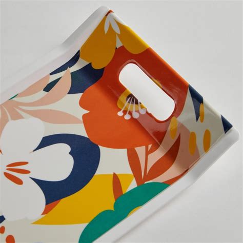 Buy Meadowas Orange Floral Printed Rectangular Melamine Serving Tray ...