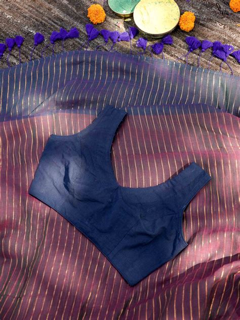 Soft Cotton U Neck Sleeveless Navy Blue Blouse|Tamasa|Suta