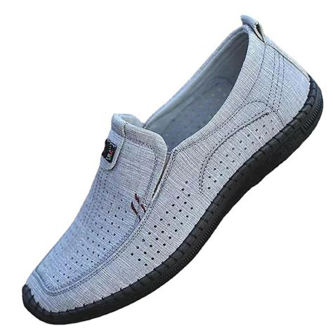 Men's Breathable Beige Slip-On Loafers with Perforated Design and ...