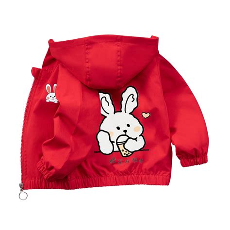 XQYLOS Kids Windbreaker Jacket Cute Bun𝗇y Graphic Lightweight Zip Up ...