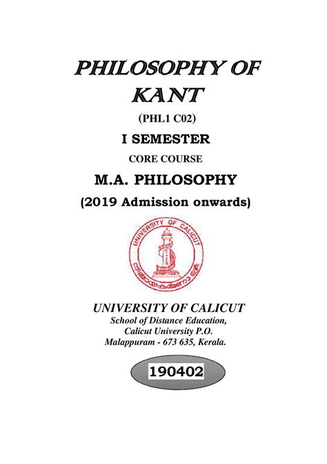 Philosophy OF KANT - PHILOSOPHY OF KANT (PHL1 C02) I SEMESTER ...