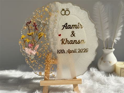 Buy THE BRIDE MADE Personalized Resin Engagement Ring Platter with Ring ...