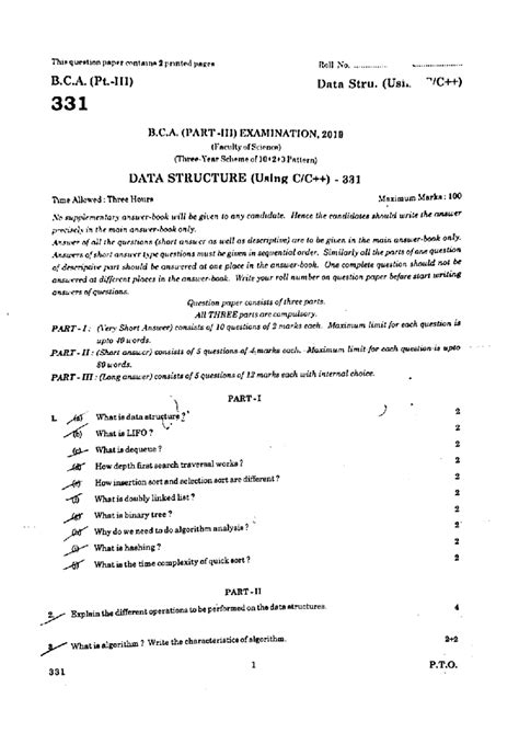 Bca part 3 data structure using c cpp 331 2019 - This question paper ...