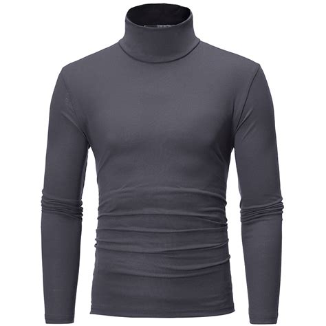 Ierhent Gold Turtleneck Shirt Men Neck Cotton Long Sleeve Undershirts ...