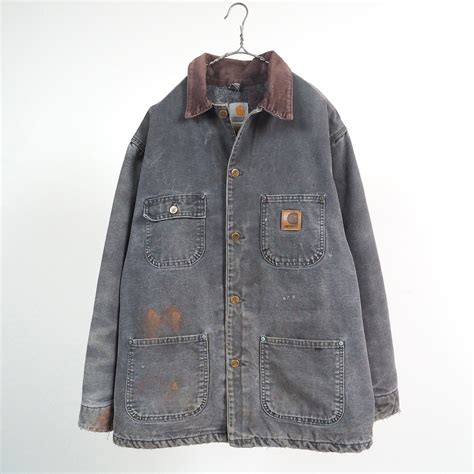 Carhartt Faded Black Lined Chore Jacket L USA製 90’s カーハート ブランケット カバーオール ...