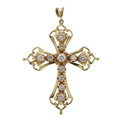 14K Gold And Diamond Cross Pendant For Sale at 1stDibs