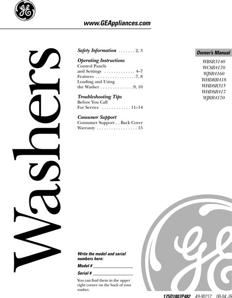 Ge Appliances General Electric Washer Dryer Wbsr3140 Users Manual 49 90212