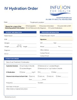 2022-2026 Form Infusion for Health IV Hydration Order - Blank Fillable ...