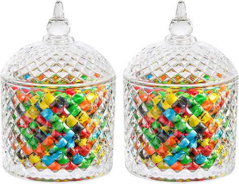 ComSaf Glass Candy Sweet Jars with Lid Set of 2, Crystal Bon Bon Jar ...
