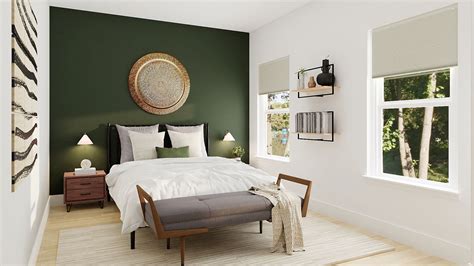 bedroom emerald green accent wall