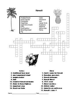 Hawaii Crossword Puzzle W/ Inclusion Option by The Awesome Shop | TPT