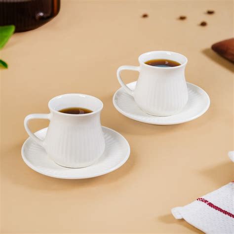 Ribbed Ceramic Cup With Saucer Set Of 2 100ml Online - Premium Coffee ...