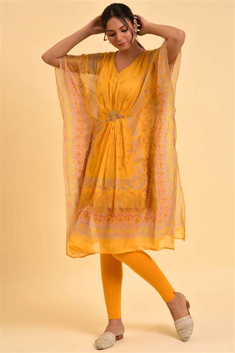 Buy Light Mustard Printed Kaftan With Yellow Tights Online for Woman ...
