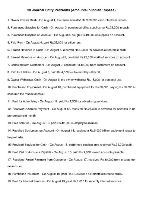 30 Journal Entry Problems (Amounts in INR) - Indian Format - Studocu