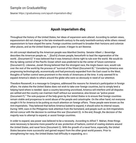 Apush imperialism dbq - 661 Words | Free Essay Example on GraduateWay