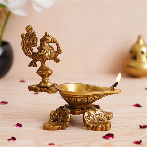 eCraftIndia Ethnic Peacock Design Brass Diya Deepak Lamp