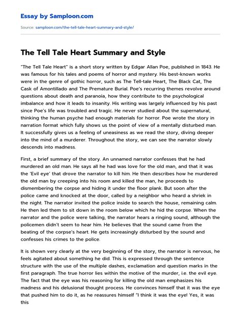 The Tell Tale Heart Summary and Style Argumentative Essay on Samploon.com