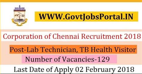 Corporation of Chennai Recruitment 2018 – 129 Lab Technician, TB Health ...