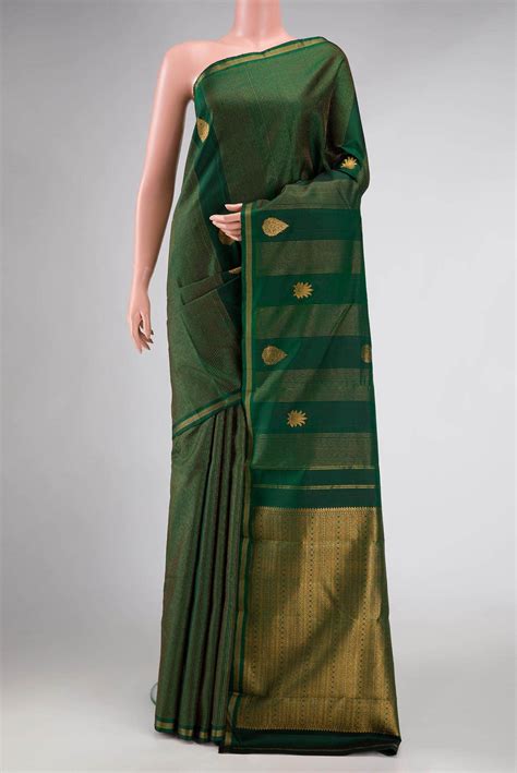 Pure Silk Pure Zari Bottle Green Dual Tone Kanchipuram Saree – Nalli ...